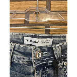 Telepatia‎ Mid Rise Wide Leg Skull Blingy Pocket Jeans SIze 5/27 thumbnail 7