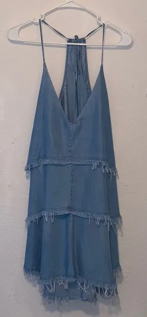 COPY - Olivaceous boho jean mini dress. Size S thumbnail 1