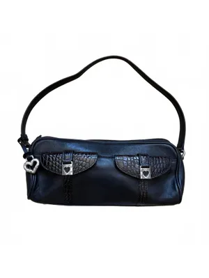 Brighton Black Leather Shoulder Bag Croc Embossed Heart Hardware Buckle C687292 thumbnail 2