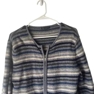 Eagle's Eye Vintage‎ 90s Large 100% Wool Blue Striped Grunge Full Zip Sweater thumbnail 2