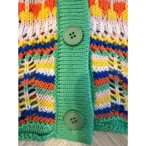 Multicolor Striped Open Knit Cardigan Bell Sleeve Boho Lightweight Small thumbnail 4