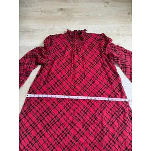 EUC Tommy Hilfiger Womens Red Flocked Plaid Flowy Dress velvet detail Size 14 thumbnail 9