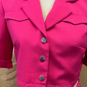 Hot Pink‎ Cropped Short Sleeve Blazer Top with Silver Snap Buttons Size M thumbnail 5