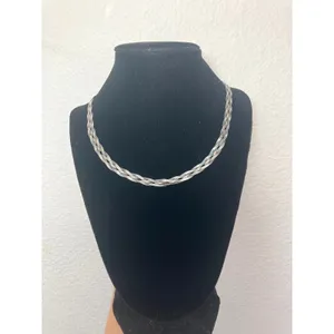 Vintage 90s Quiet Luxury Liquid Silver Woven Braided Herringbone Chain Necklace thumbnail 2