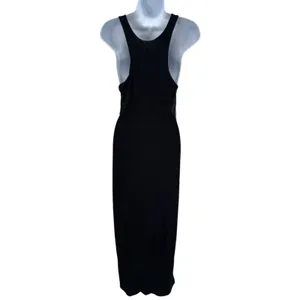 Sleeveless Black Midi Dress Small Minimalist Scoop‎ Neck Slit Front Stretch thumbnail 4