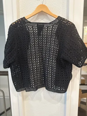 Bay Studio Plus 1X Black Crochet Open Knit Short Sleeve Cardigan thumbnail 2