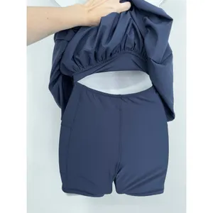 Abercrombie‎ & Fitch YPB motionTEK Halter Bubble Hem Mini Dress XS Navy Athletic thumbnail 8