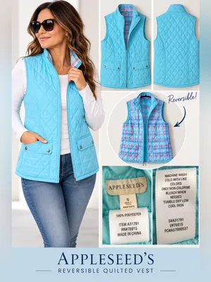 Appleseed's Women's Reversible Quilted Vest in Aqua Blue w/ Plaid Lining Size S thumbnail 4