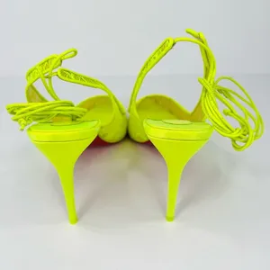Christian Louboutin Kate 85mm Lace Wraparound Neon Fluo Yellow Pumps EU 38 thumbnail 8