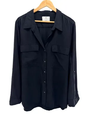 Aritzia Babaton Black Roll Tab Utility Button Down Shirt Blouse XL Quiet Luxury thumbnail 1