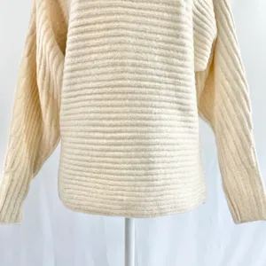 New Lush Lurex Ribbed Boat Neck Sweater Off The Shoulder Long Sleeve Cream Gold thumbnail 5