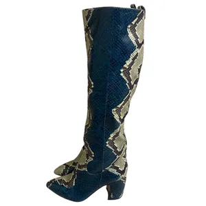 Sam Edelman Hai Knee High Boots Teal Blue Snakeskin Embossed Pointed Toe 5.5M‎ thumbnail 2