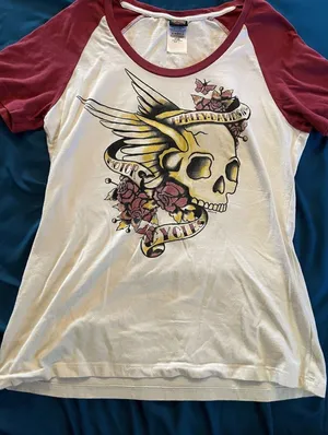 Harley Davidson Women's Shortsleeve Shirt Large Sugar Skull EUC Arkansas thumbnail 1
