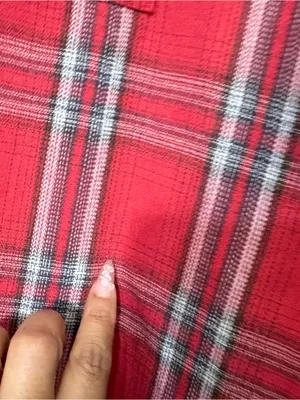 POL Red Plaid Lace Up Tunic Shirt Size L Boho Grunge Flannel Oversized Top thumbnail 13
