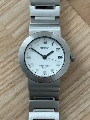 Seiko Very Rare Watch Stainless Steel Bracelet Case White Dial Date Window thumbnail 3