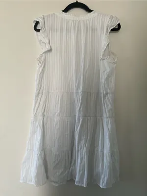 Loft White 100% Cotton Tiered Mini Dress Large Petite Ruffle Coastal Euro Summer thumbnail 7