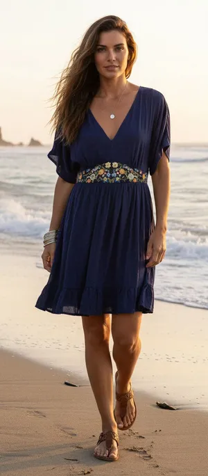 BLOOMCHIC Blue Floral Embroidered V-Neck Dress, Plus 14/16 thumbnail 1