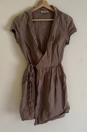 Source Unknown Listicle Brown Lagenlook Linen Wrap Cap Sleeve Dress Size Small thumbnail 1