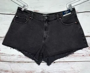 Abercrombie & Fitch NWT 34 Black Denim High Rise ‘90s Relaxed Cutoff Jean Shorts thumbnail 1