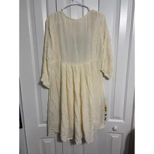 Riviera Sun Peasant‎ Dress Embroidered Floral Cream Gauze NWT Boho Medium thumbnail 2