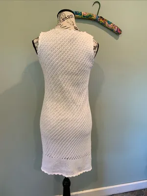 Y2K J.J. Basics Women’s Juniors Medium White Sleeveless Scoop Neck Crochet Dress thumbnail 5