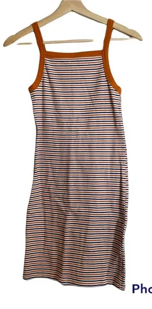 Forever 21 Womens Orange Navy Striped‎ Ribbed Knit Square Neck Mini Dress Size M thumbnail 1