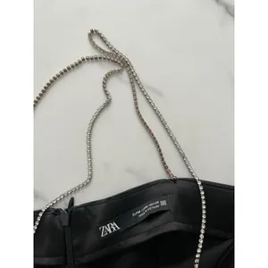 Zara Satin mini slip dress Rhinestones Jewel straps Black Size M party glam chic thumbnail 9
