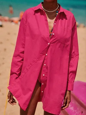 Sezane Maxine Shirt Dress Mini Grenadine Pink Cotton Oversized Button Down S thumbnail 1