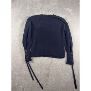 womens polo ralph lauren sweater tie sleeves navy chucky knit pima cotton Ribbed thumbnail 9