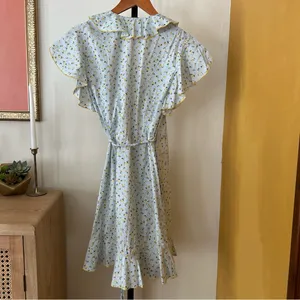 Tara Jarmon Ditsy Floral Stripe Wrap Dress Ruffle Mini Short Size 36 US 2-4‎ thumbnail 5