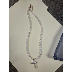 Boutique Shop Faux Pearl Cross Necklace thumbnail 5
