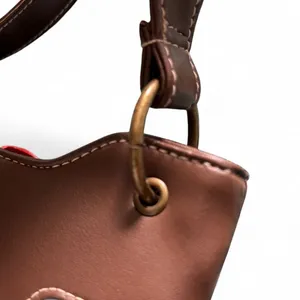 Brown leather jeans base shoulder bag Applique Embroidered Dog Purse Hand Bag. thumbnail 6