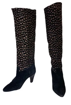 Nina Black & Brown Spotted Genuine Suede Pull On Knee High Boots (5.5) thumbnail 1