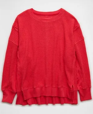 American Eagle AE Big Hug Waffle Sweatshirt salmon orange sweater M thumbnail 1
