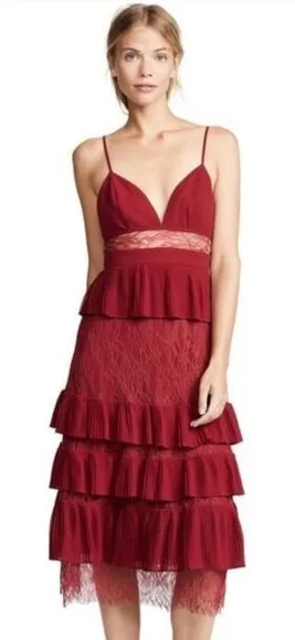 Fame and‎ Partners NWT Felicity Midi Dress Tiered Cocktail Burgundy Size 8 thumbnail 1