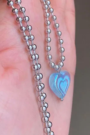 Handmade quality Czech glass bead fairy y2k cyber vintage retro style ball chain necklace💙🩵💙 thumbnail 5