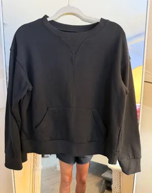 NEW Black Sweatshirt Front Crewneck Pocket m thumbnail 1