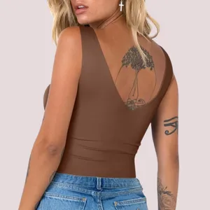NWT Reoria Brown Plunge Deep V Neck Sleeveless‎ V Backless Tank - Small thumbnail 2