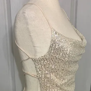 Hello Molly Champagne Gold Sequin Cowl Neck Lace‎ Up Back Mini Dress US 6 Viral thumbnail 12