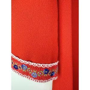 VTG 70s Handmade Red Maxi Dress Boho Embroidered‎ Disco Collar Bell Sleeve Small thumbnail 10