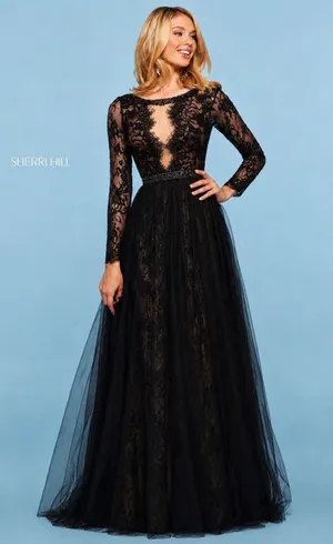Sherri Hill 53565 Black Lace Open‎ Back Gown Size 4 NWT $750 thumbnail 1