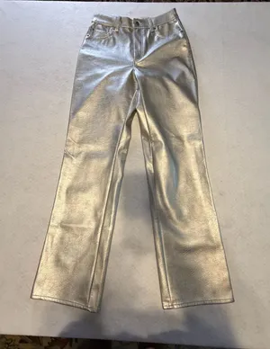 H&M Silver Metallic Vegan Faux Leather Straight Leg Pants thumbnail 1