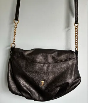 Juicy Couture Black Pebbled Hobo Shoulder Bag Gold Chain Pink Interior thumbnail 1
