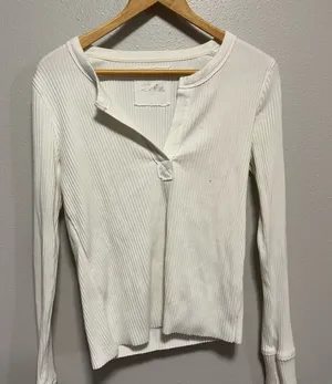 Aerie Ribbed Long Sleeve V - Neck Shirt - Size Medium thumbnail 1