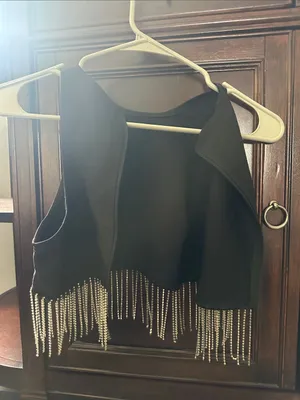 SHEIN Black Crop Top with Beaded Fringe thumbnail 2