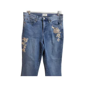 Nicole Miller Soho Bootcut Jeans Womens 8 Blue Excellent Floral Embroidered High thumbnail 13