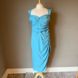Abercrombie Off Shoulder Ruched Midi Dress Blue NWT Large thumbnail 3