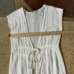 Blue Island White Rayon Gauze Tassel Drawstring Swim Cover Up Dress XS 7171-933‎ thumbnail 5
