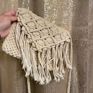 World Market Ivory Macramé Tassel Fringe Boho Crossbody Purse‎ thumbnail 5