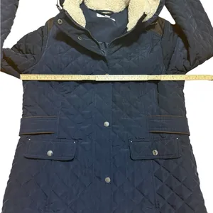 Laundry by‎ Shelli Segal Fleece-Lined Hooded Coat Navy Blue Quilted Sz L thumbnail 14